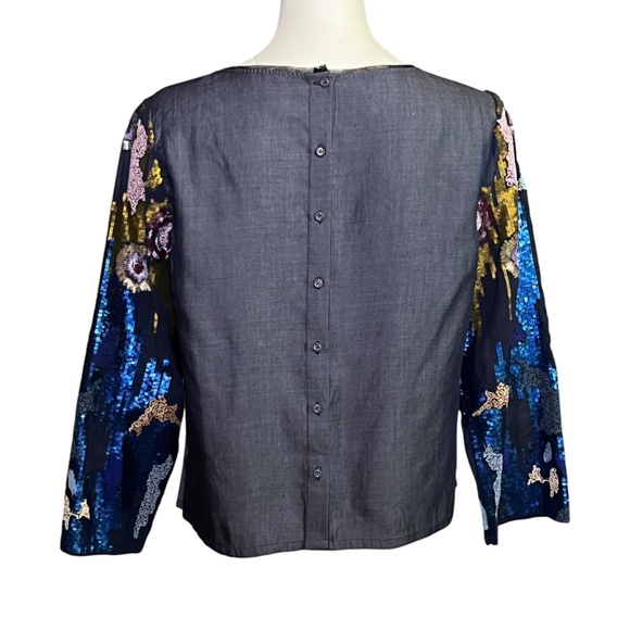 Geisha Designs Anthropologie Size Medium Embroidered Sequin Blue Orla Top - Picture 5 of 10